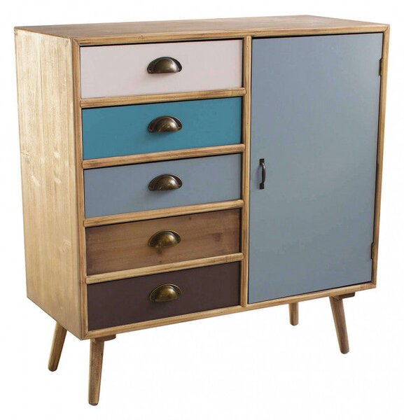 Mobiletto Levis 80x35x85 h cm in Legno Multicolor