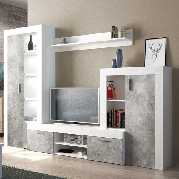 Parete Attrezzata Soggiorno Nobel 263x40x200 h cm in Truciolare bilaminato Bianco