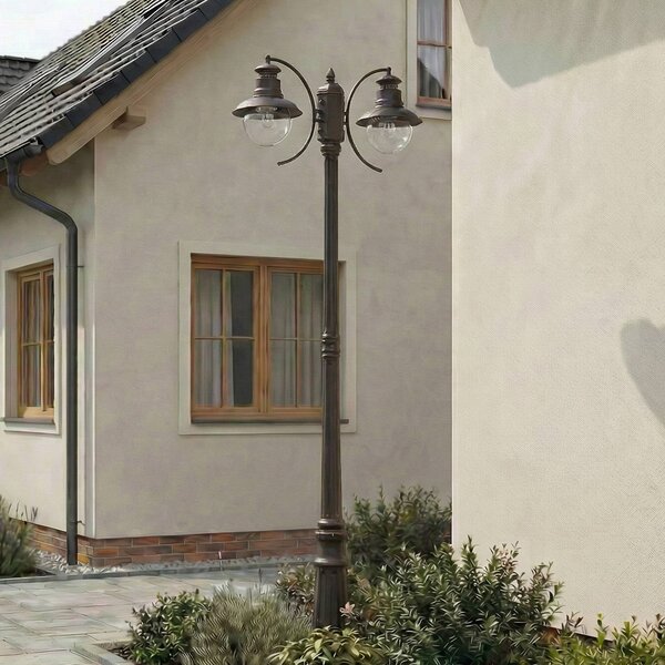 Lampada da esterno Lindby Eddie, 198 cm, ruggine, metallo, IP44, E27 EDDIE Lindby, dimmerabile, Marrone / Ruggine, Campagna / Rustiche