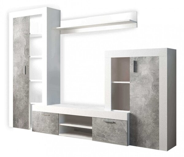 Parete Attrezzata Soggiorno Nobel 263x40x200 h cm in Truciolare bilaminato Bianco