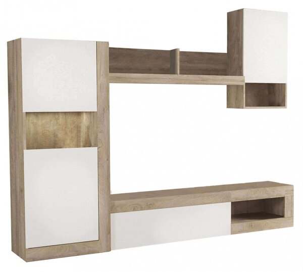 Parete Attrezzata Soggiorno Roomy 255x40x200 h cm in Truciolare bilaminato Bianco