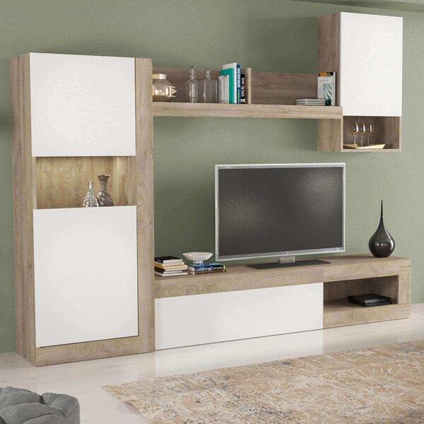 Parete Attrezzata Soggiorno Roomy 255x40x200 h cm in Truciolare bilaminato Bianco