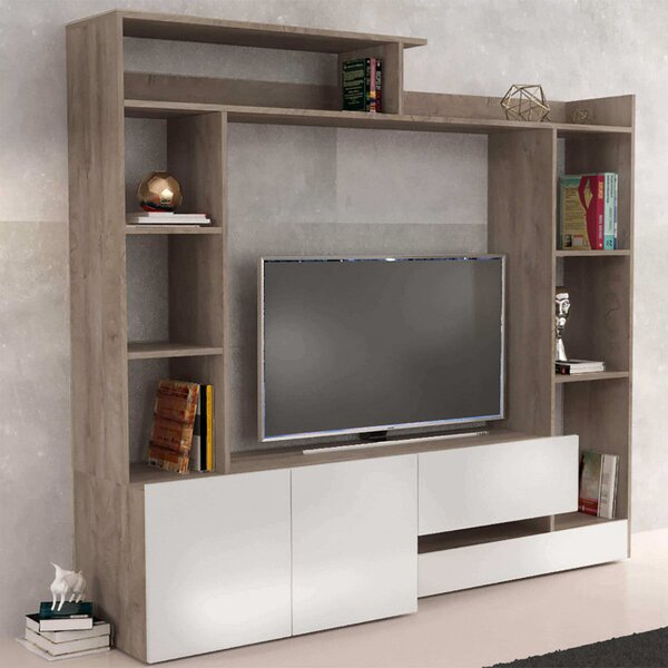 Parete Attrezzata Soggiorno Entry 180x28/40x165 h cm in Truciolare bilaminato Bianco