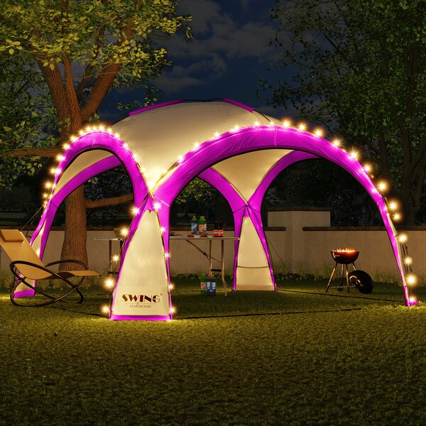 Padiglione per eventi a LED 3,6 x 3,6 m DomeShelter Padiglione da giardino con pannello solare incluso Padiglione di design Tenda da giardino Padiglione da campeggio Tenda per feste con illuminazione - rosa