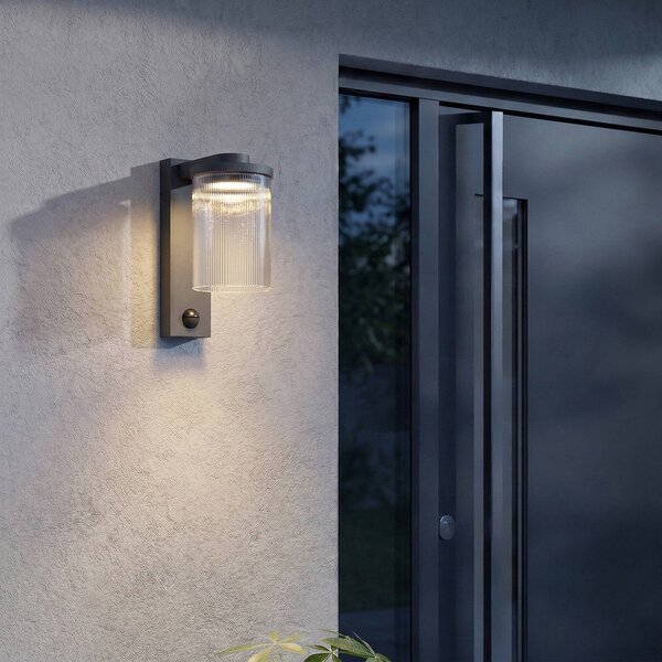 Lucande Applique da esterno LED Beelia Sensor antracite scanalato, Nero, Alluminio, Moderno