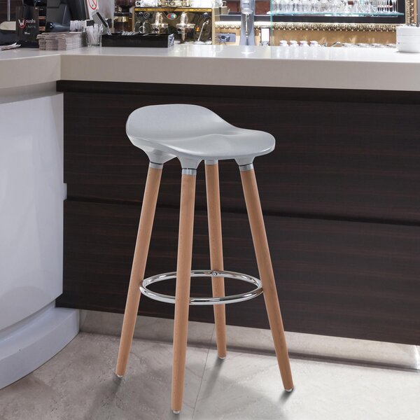Sgabello da Bar con Poggiapiedi Argento e Legno 38x38x80 cm