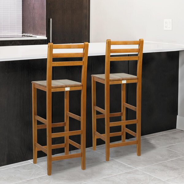 Set 2 Sgabelli in Legno di Acacia 42x36x110 cm