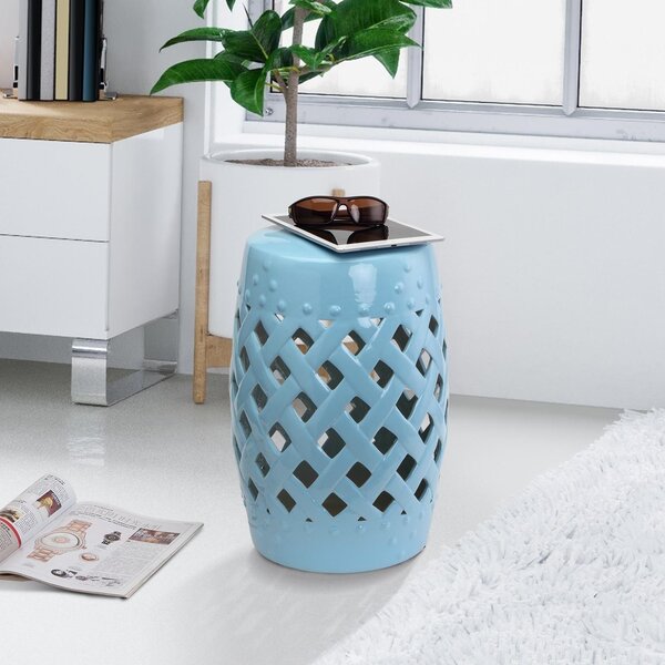 Sgabello da Interno e Esterno in Ceramica Blu Ø31.5x45.5 cm