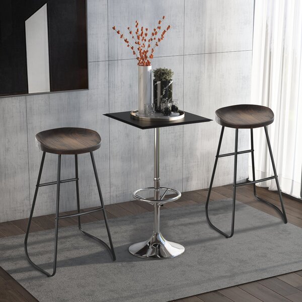 Set 2 Sgabelli da Bar Alti in Acciaio e Legno 49,5x44x71 cm Marrone Scuro