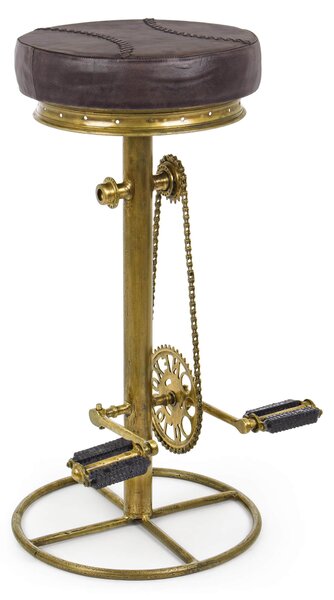 Sgabello da Bar H80 cm in Acciaio Seduta in Vera Pelle Cycle Oro