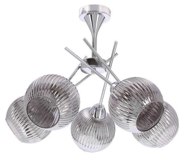 Lampada da soffitto con paralumi a specchio scanalati Cesar, argento, 5xE27x40W, metallo, dimensioni: 30x62x62 cm, IP20, Candellux