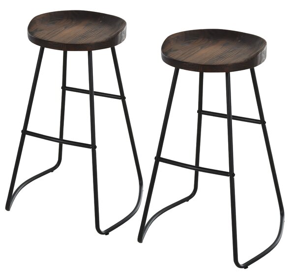 Set 2 Sgabelli da Bar Alti in Acciaio e Legno 49,5x44x71 cm Marrone Scuro