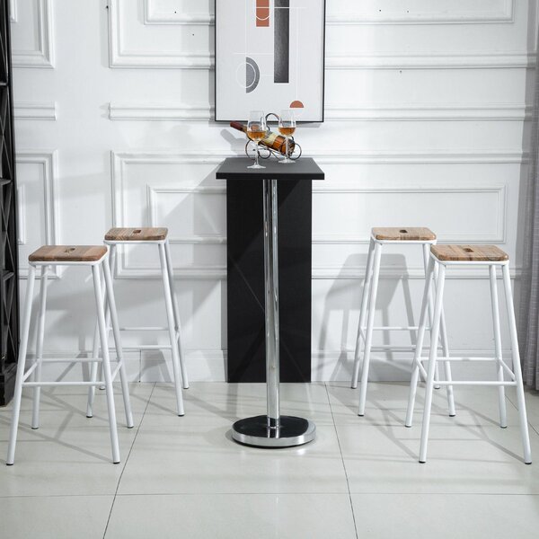 Set 4 Sgabelli da Bar Alti in Acciaio e Legno Bianchi