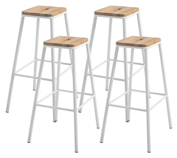 Set 4 Sgabelli da Bar Alti in Acciaio e Legno Bianchi