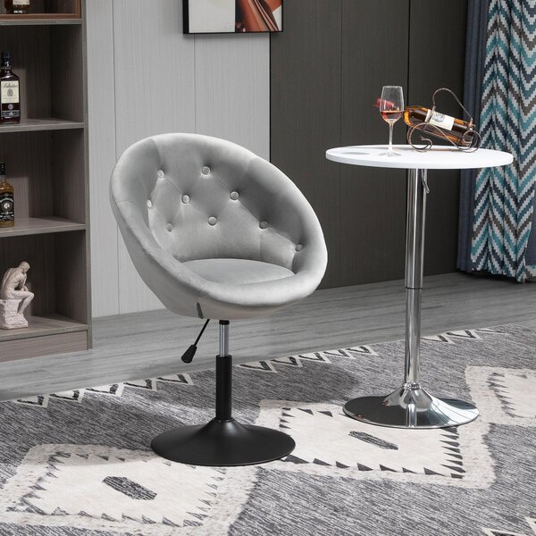 Sgabello Imbottito 66x60x82-94 cm in Poliestere Effetto Velluto Grigio