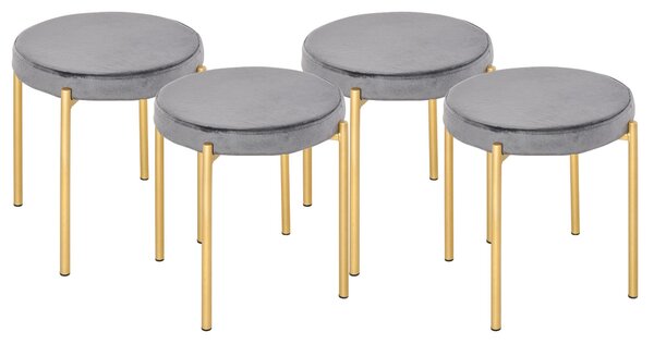 Set 4 Sgabelli Imbottiti Ø41,5x46 cm in Poliestere Vellutato Oro e Grigio