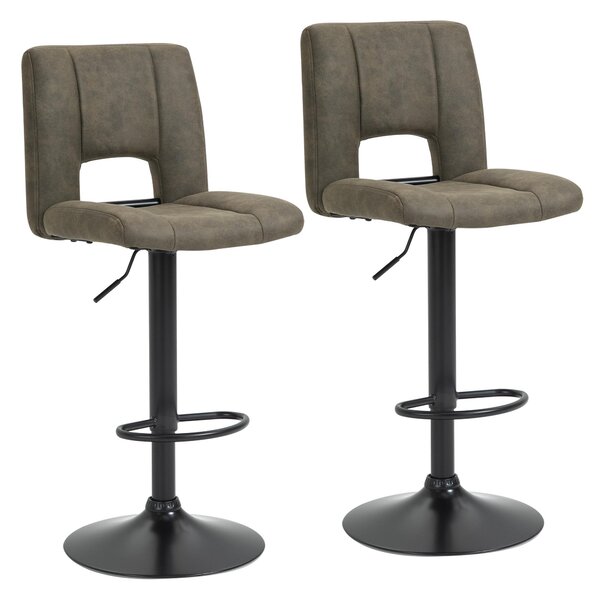 Set 2 Sgabelli Imbottite da Bar 41,5x51x94-115 cm in Tessuto Cachi e Nero