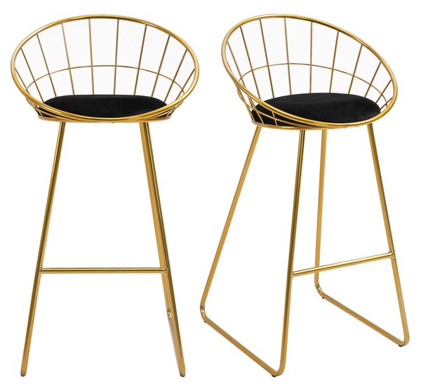 Set 2 Sgabelli Alti da Bar 52,5x47x97 cm in Metallo Oro
