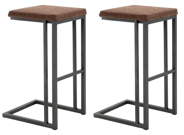 Set 2 Sgabelli da Bar 40,5x43x76 cm in Similpelle e Metallo Marrone
