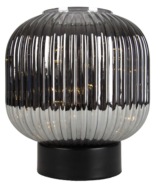 Lampada da tavolo Art Déco nera con vetro fumé e cavo E27 incluso - Karel