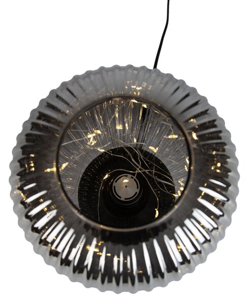 Lampada da tavolo Art Déco nera con vetro fumé e cavo E27 incluso - Karel