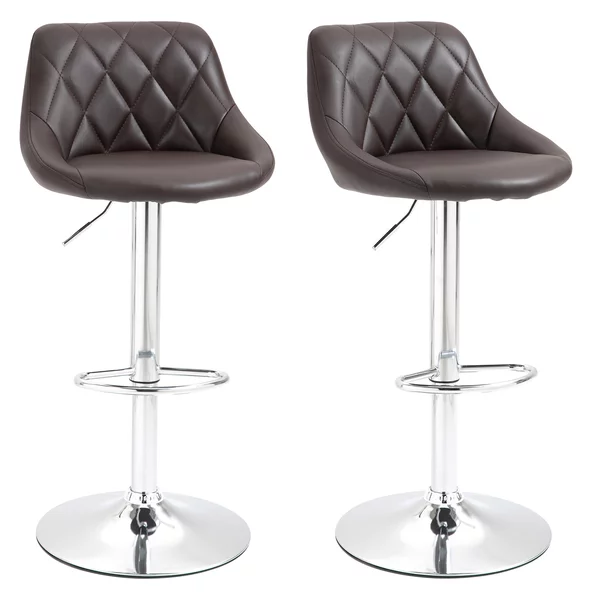 Set 2 Sgabelli da Bar 51,5x48x83-104 cm in Similpelle Marrone