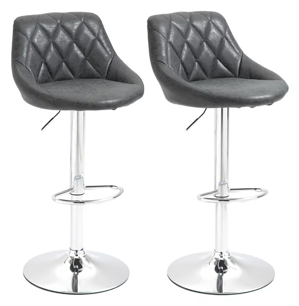 Set 2 Sgabelli da Bar 51,5x48x83-104 cm in Similpelle Nero