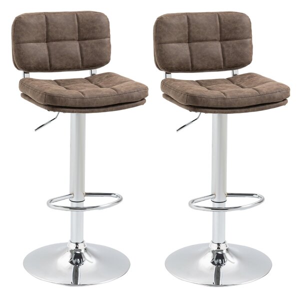 Set 2 Sgabelli da Bar 41,5x45x85-107 cm in Similpelle Marrone e Argento