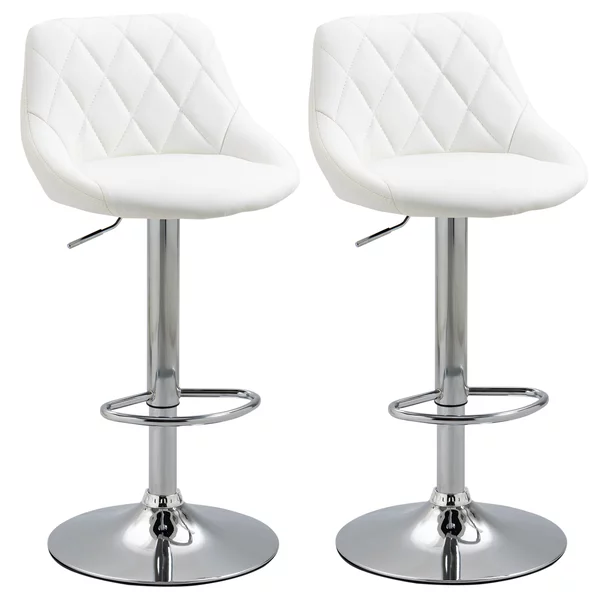 Set 2 Sgabelli da Bar 51,5x48x83-104 cm in Similpelle Bianchi