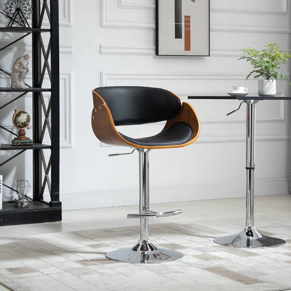 Sgabello Bar 58x54x92-112 cm Seduta Imbottita Nero e Noce