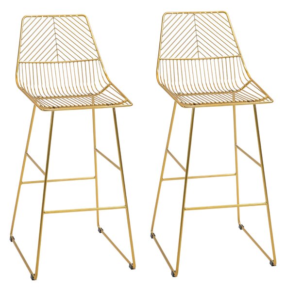 Set 2 Sgabelli Alti da Bar 53x56x110 cm in Metallo Oro