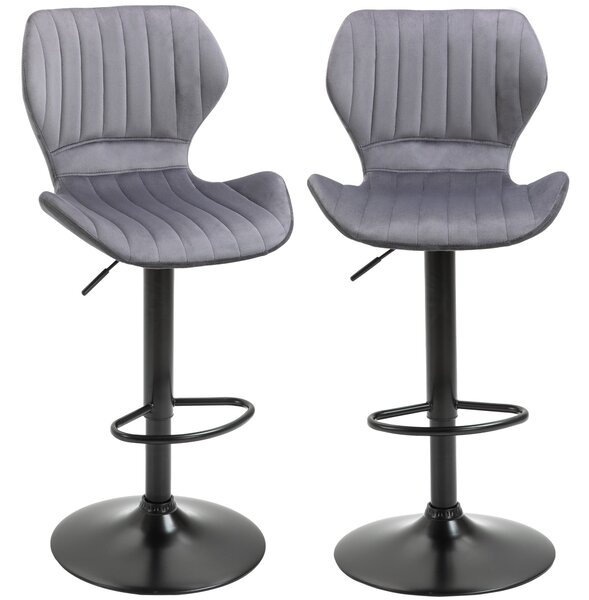 Set 2 Sgabelli da Bar 47x51,5x91,5-113,5 cm in Poliestere Vellutato Grigio
