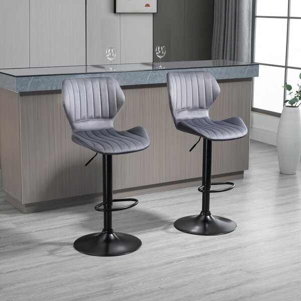 Set 2 Sgabelli da Bar 47x51,5x91,5-113,5 cm in Poliestere Vellutato Grigio