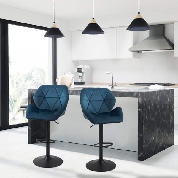 Set 2 Sgabelli da Bar 57x58x97-117 cm in Poliestere Vellutato Blu