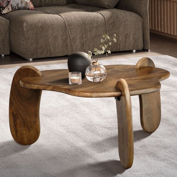 FineBuy Tavolino in legno massiccio di mango Ø 78 cm color noce - Tavolo da salotto di design a forma organica - Tavolo da divano fatto a mano