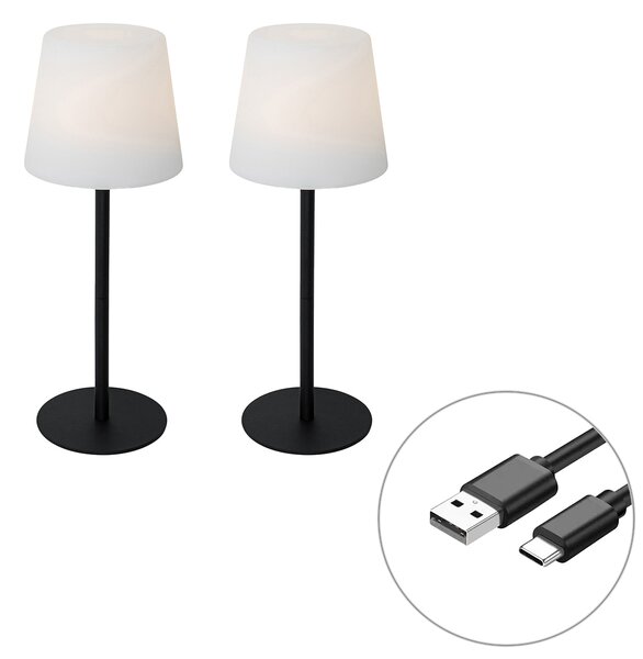 Set di 2 lampade da tavolo ricaricabili nere 40 cm IP54 - Jude