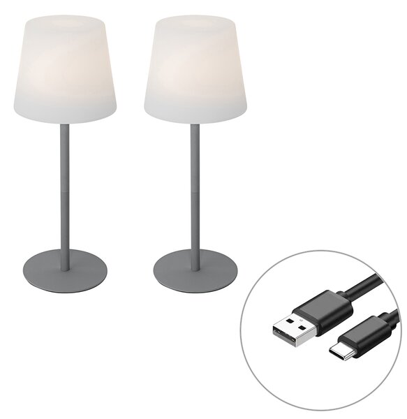 Set di 2 lampade da tavolo ricaricabili grigie 40 cm IP54 - Jude