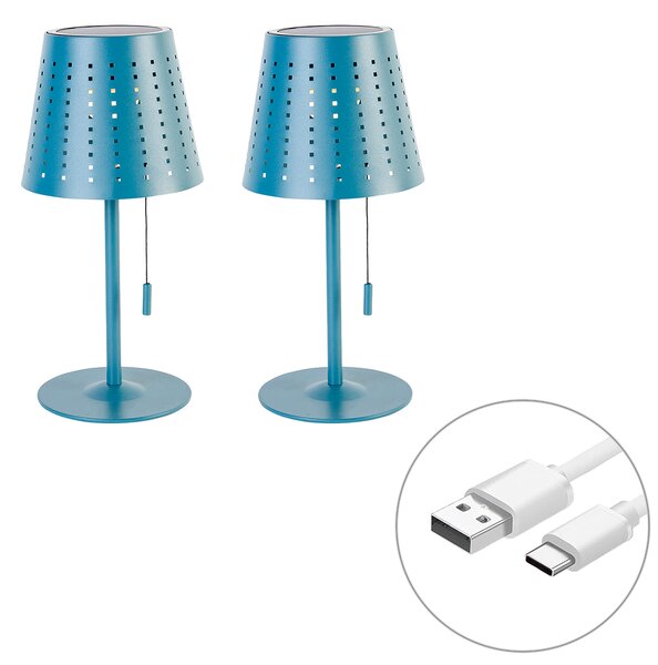 Set di 2 lampade da tavolo blu con LED dimmerabile a 3 livelli ricaricabile e solare - Ferre