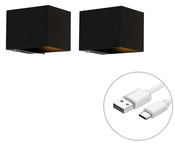 Set di 2 Applique Nere con Dimmer Ricaricabile - Joris