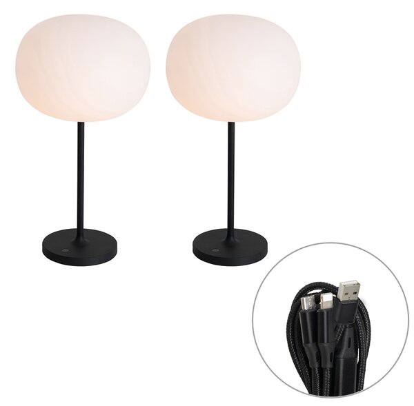 Set di 2 lampade da tavolo moderne ricaricabili bianche - Maloi