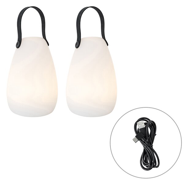 Set di 2 lampade da tavolo bianche RGBW ricaricabili IP54 - Pion