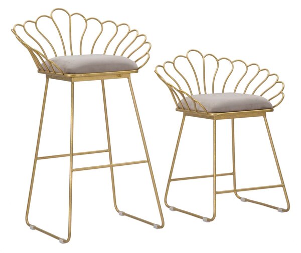 Sgabello Glam Flower Grigio 57x52x94-56x48x72,50 cm in Ferro e Spugna e Tessuto Oro e Grigio