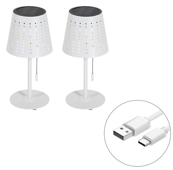 Set di 2 lampade da tavolo bianche con LED a 3 livelli di dimmerazione ricaricabili e solari - Ferre