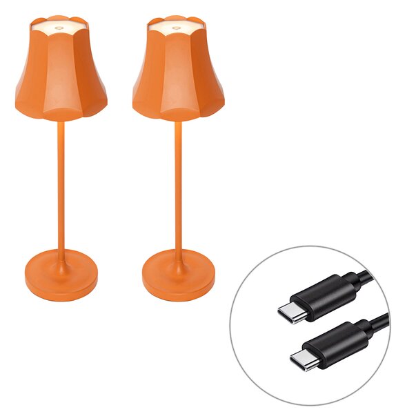 Set di 2 lampade da tavolo retrò arancioni ricaricabili IP44 - Granny