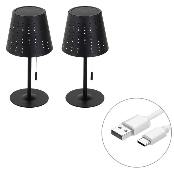 Set di 2 lampade da tavolo nere incl. LED ricaricabile e solare dimmerabile a 3 livelli - Ferre