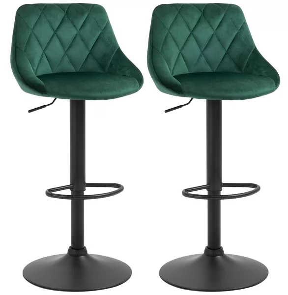 Set 2 Sgabelli da Bar 51,5x48x83-104 cm in Tessuto Effetto Velluto Verde