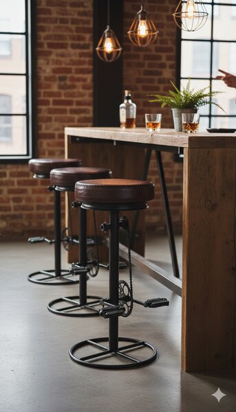 Sgabello da Bar H80 cm in Acciaio Seduta in Vera Pelle Cycle Nero