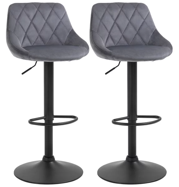 Set 2 Sgabelli da Bar 51,5x48x83-104 cm in Tessuto Effetto Velluto Grigio Scuro e Nero