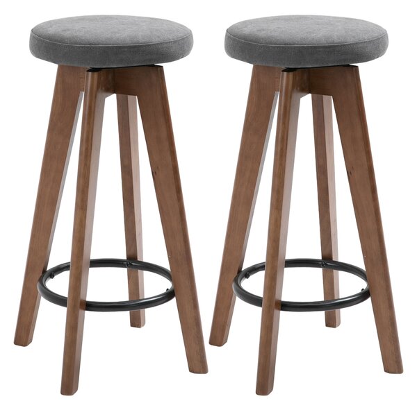 Set 2 Sgabelli da Bar Imbottiti 41x41x69 cm in Legno e Tessuto Grigio