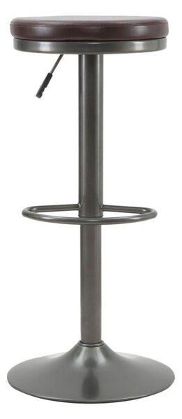 Sgabello Imbottito Round Ø38x60-82 cm in Ferro e Spugna e PU Marrone e Grigio